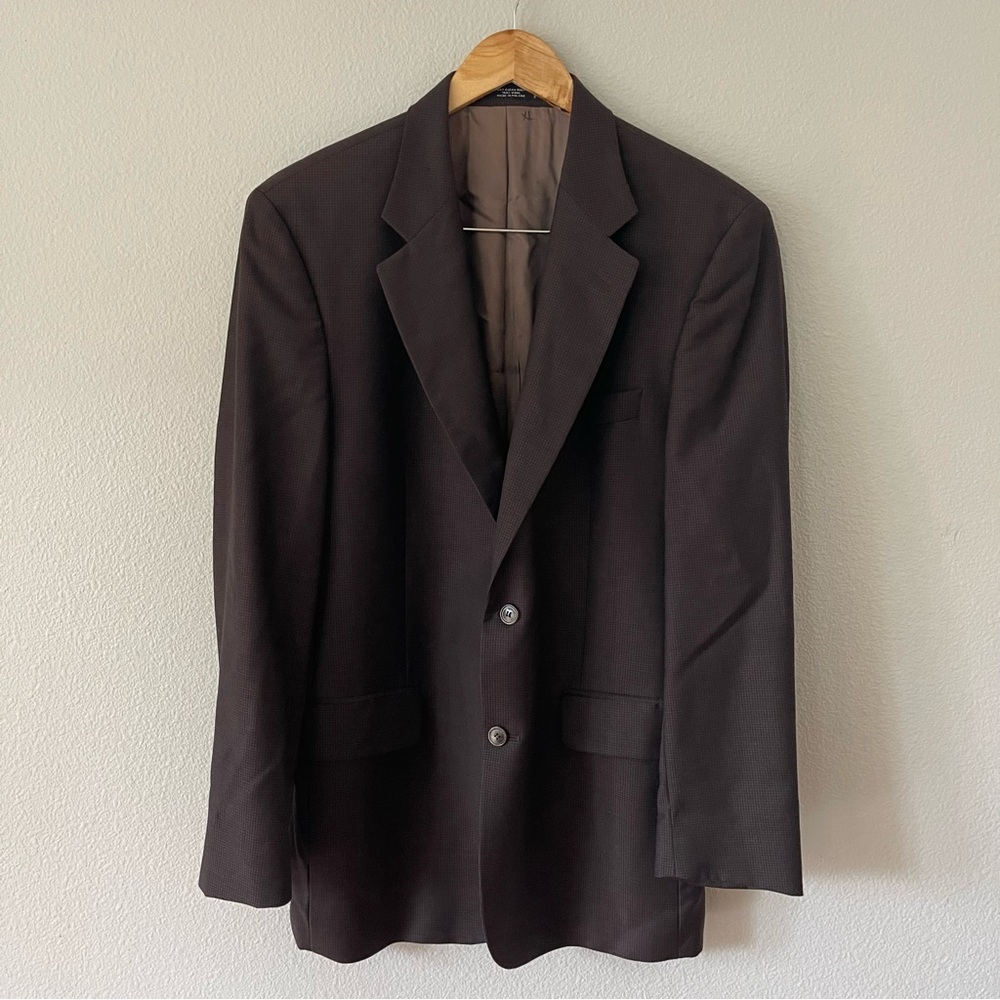 Pronto Uomo Mens Brown Houndstooth Wool Blazer 2 Button Jacket Size 41L